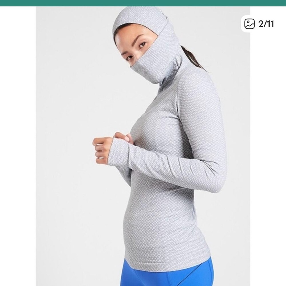 Athleta Fluffy Baraclava Gray Hooded Top.